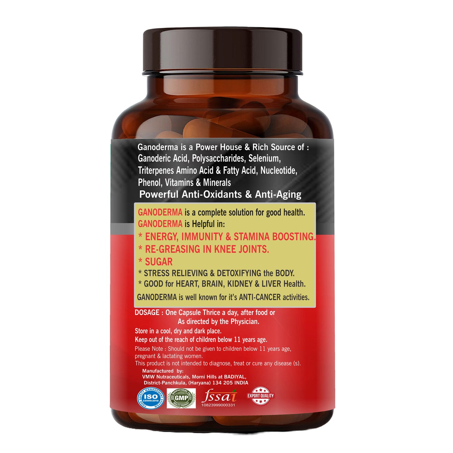 HERBRIZE Ganoderma Reishi Mushroom Capsules | 100% Pure and Natural | Ganoderma Spore Extract 500 Mg 90 Vegetarian Capsules