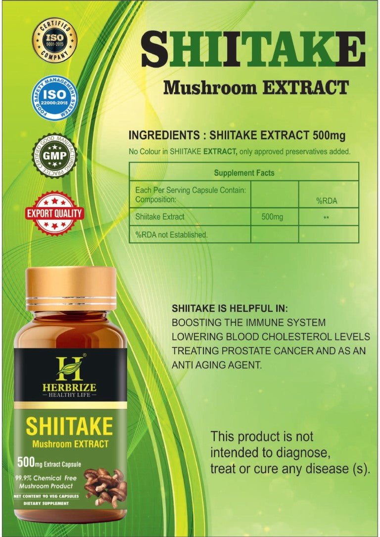 Shiitake Mushroom Extract - 90 Capsules, 500mg per Capsule